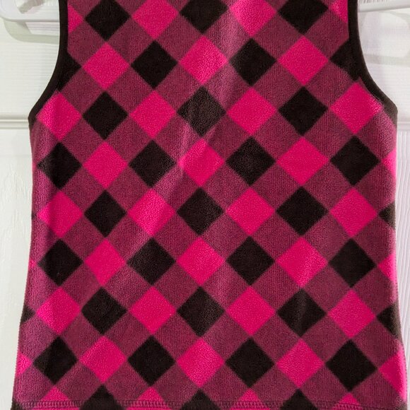 Old Navy Girls Vest Pink Brown Buffalo Plaid Fleece M (8) 2010 Zip Front - Picture 7 of 12